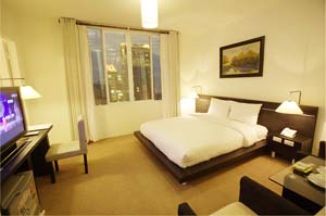 Deluxe double or twin and 1 child with city view, queen bed, private facilities, and breakfast
